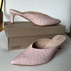 NITB Light Pink Ostrich Leather Mule Kitten Heels